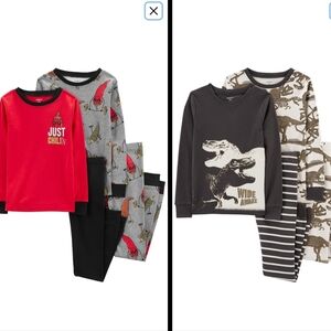 Carter's Kids 4 Pc Dinosaur And 4 Pc Chili Pepper Pajama Set Size 5